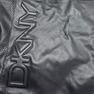 NWT DKNY Black Faux Leather Tote Bag Large Perforated Logo Shopper Purse